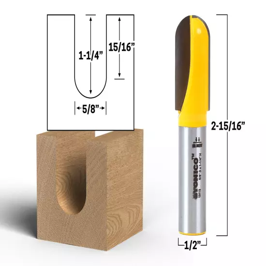 5/8" Diameter Core Box Router Bit - 1/2" Shank - Yonico 19113