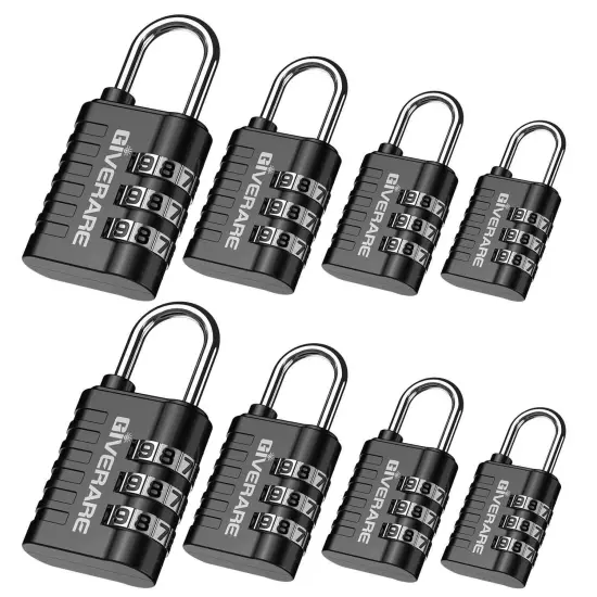 8 Pack Combination Lock, 3-Digit Padlock Keyless, Resettable Luggage Locks fo...