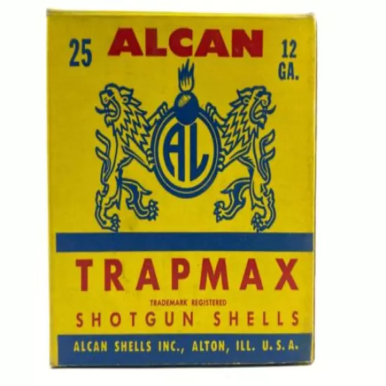 Alcan Trapmax 12 Ga AL Heraldic Lions EMPTY Ammo Box Vintage Circa 1950s 5688-OP