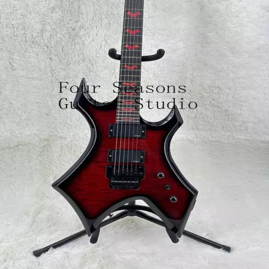 Custom Black Solid Red Flame Maple Top Electric Guitar Floyd Rose Black Part