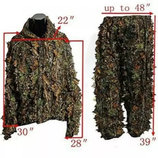 Ghillie Suit 3D Leafy Camo Hunting Suits, Woodland Gilly Suits Hooded Gillies