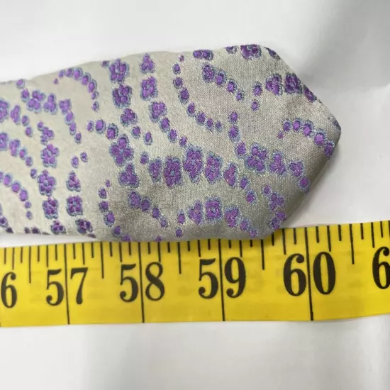 Gattonero Hand Made Italy Silver Purple Abstract Necktie Silk Tie 3.2" x 60"