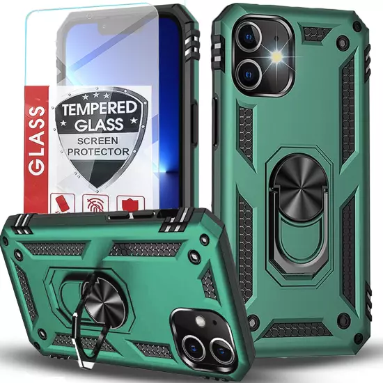 For iPhone 11/11 Pro Max Case Phone Cover Shockproof Kickstand + Tempered Glass