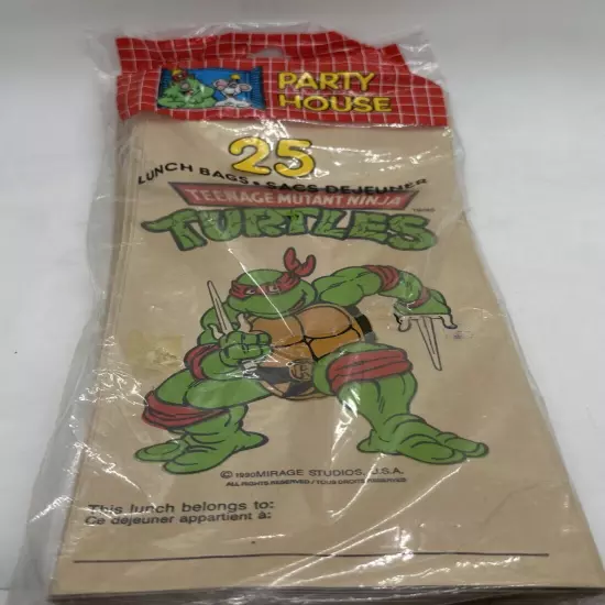 1990's Party House Raphael Teenage Mutant Ninja Turtles Lunch Bags 24 Pack OPEN