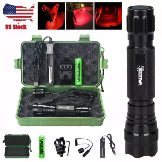 500Yards Red LED Hunting Light Night Predator Flashlight Scope Mount Torch Lamp