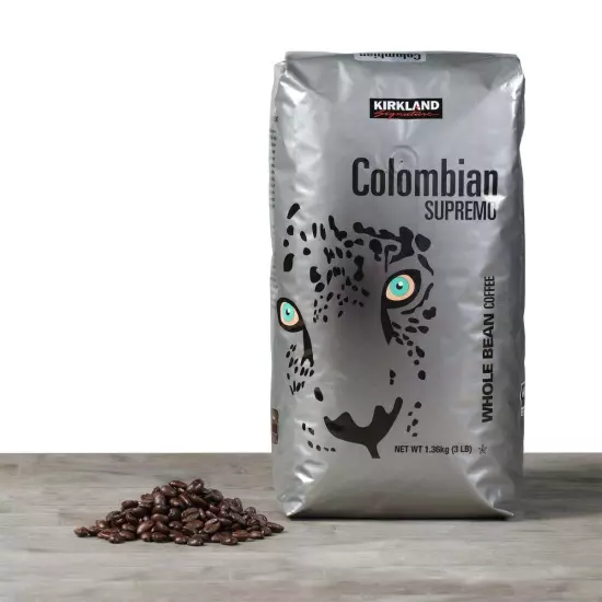 Kirkland Signature Colombian Supremo Coffee, Whole Bean, 3 lbs