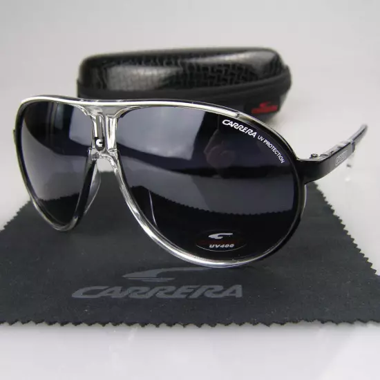 New Men's Women's Retro Outdoor Matte Black Sunglasses Carrera Glasses+Box C01