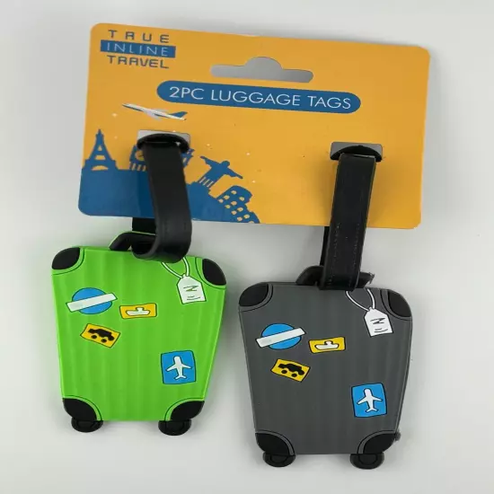 Set of 1 (2 tags) Luggage shaped Suitcase Travel Tags - Blue Red Teal Green Grey