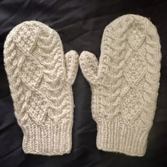 Vintage Hand Cable Knit Cream Wool Mittens Gloves Men’s Women’s Winter Nordic