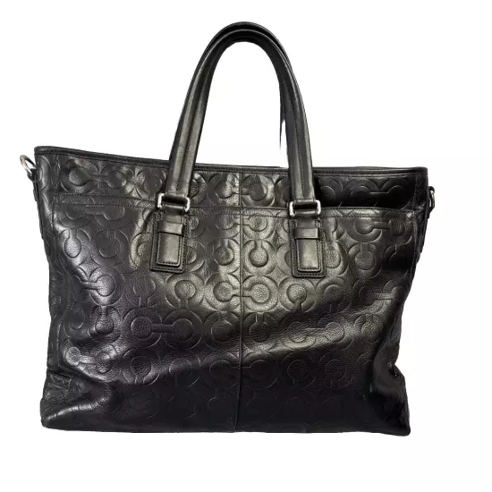 COACH Embossed Op Art Leather Business Tote Calf Leather 70253 Black