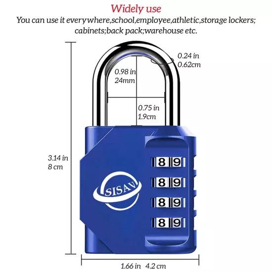 Combination Lock 4 Digit Outdoor Combination Padlock for School Gym Locker,Sp...