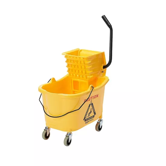 Side Press Wringer Combo Commercial Rectangular Mop Bucket on Wheels, 35-Quart,