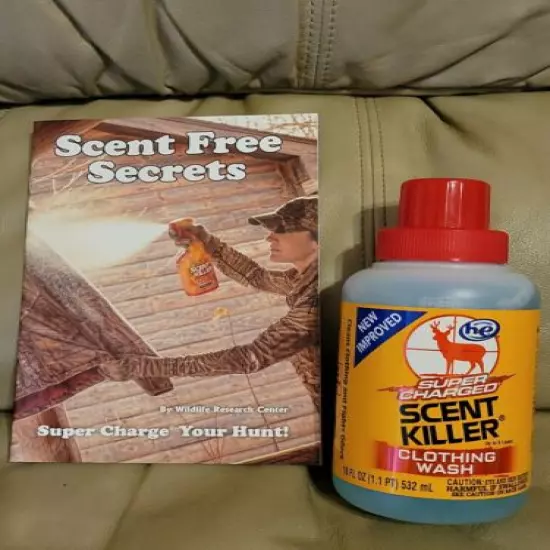 WILDLIFE HUNTING SCENT KILLER CLOTHING WASH 18FLOZ & SCENT FREE SECRET BOOK...