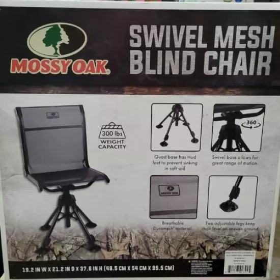 Mossy Oak Swivel Blind Mesh Chair, Black, 300 lbs capacity, Deer Hunting, Duck