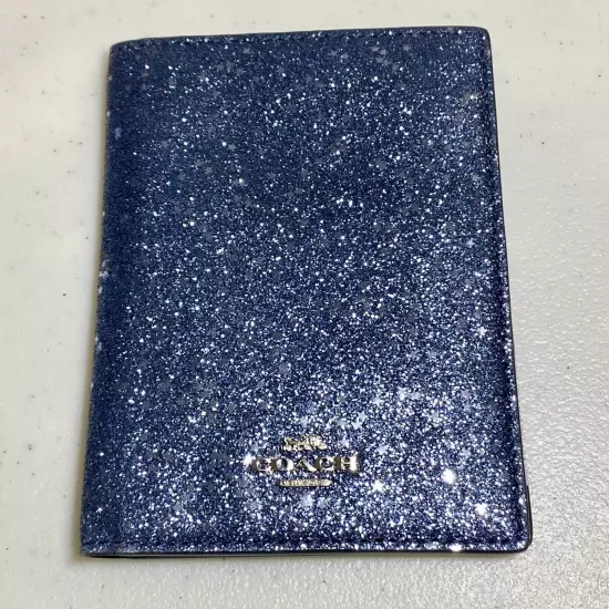 NEW COACH Blue Silver Star Celestial Glitter Passport Case Holder 5.5 “ X 4.25”