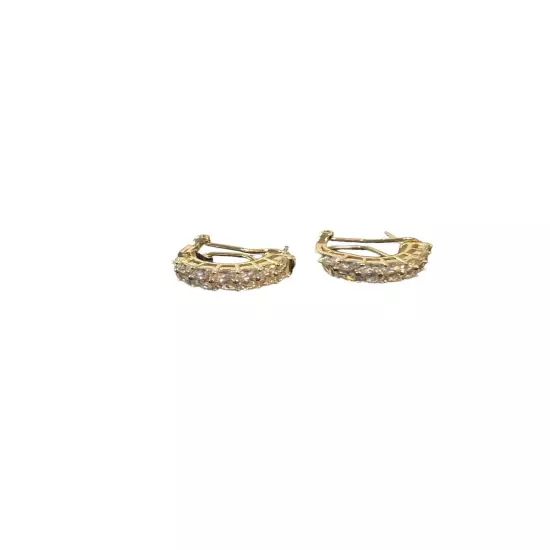 Earrings - Yellow Gold Plate / Sterling Silver - Double Row CZ- Hoop Lever Back