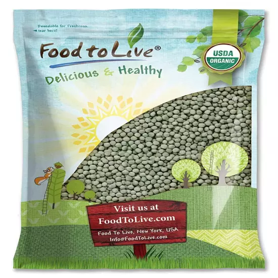 Organic Whole Dried Green Peas - Non-GMO, Sproutable, Kosher - by Food To Live