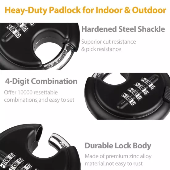 Combination Disc Padlocks for Outdoor - Heavy Duty 4 Digit Code Lock, Combo D...