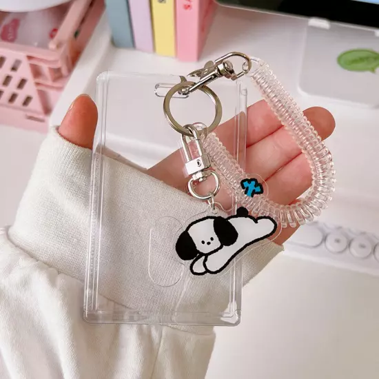 Cute ID Card Holder Bus Photo Case Badge Retractable Spring Lanyard w/ Keychain☆