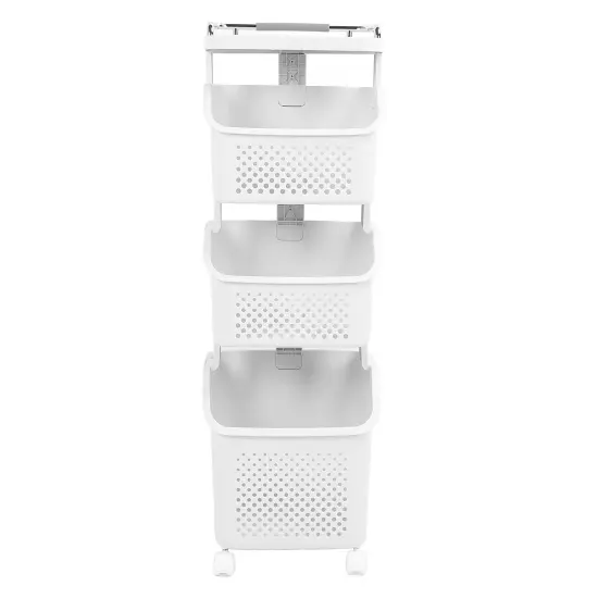 3 Layers Rolling Laundry Hamper PP ABS Laundry Shelf Clothes Storage Basket