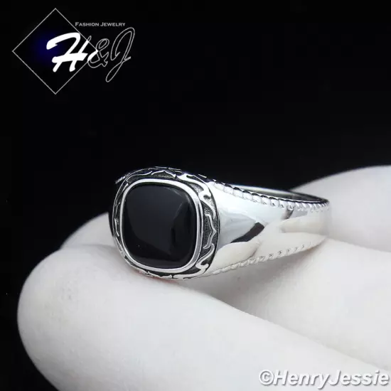 MEN SOLID 925 STERLING SILVER SQUARE BLACK ONYX PLAIN SILVER RING*SR206