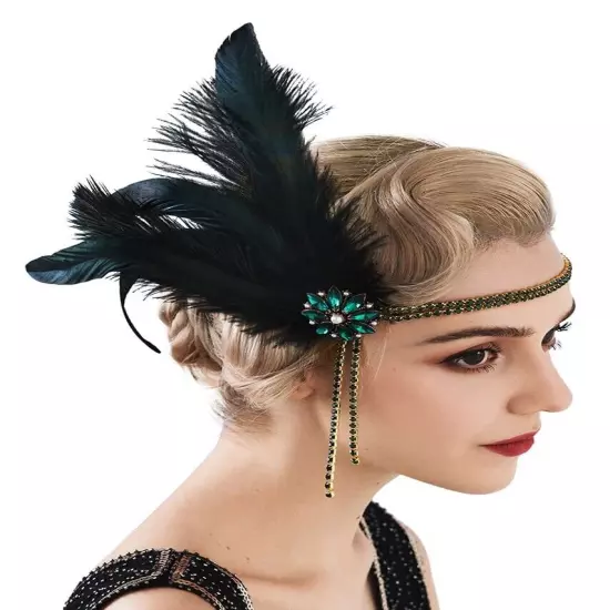 1920s Headband Feather Bridal Great Gatsby 20s Gangster Flapper Headpiece