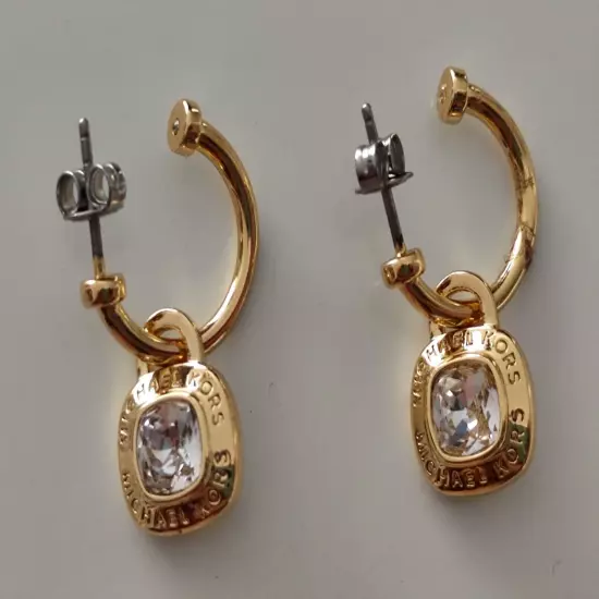 Women's Michael Kors Square Drops Gold Tone Logo Accent Earrings