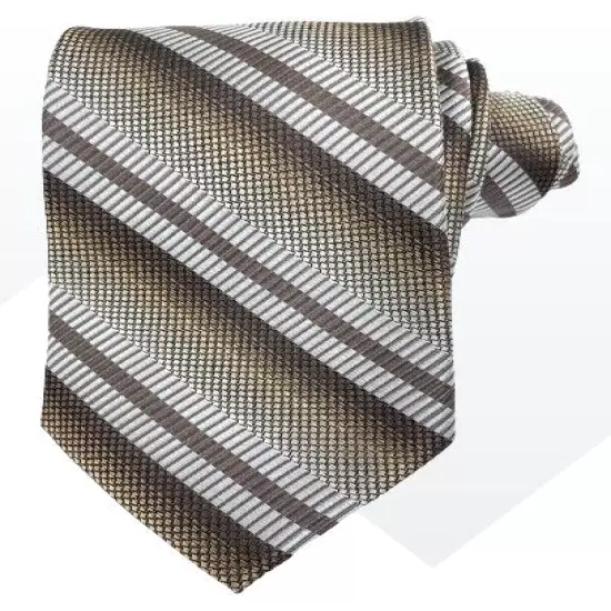 Joseph & Feiss Brown Silver Striped Regimental Repp Silk Tie 3.8" x 59"