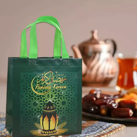 Eid Mubarak Bags 12pcs Storage Non-Woven Handled Seasonal Party Gift Tote Bags 