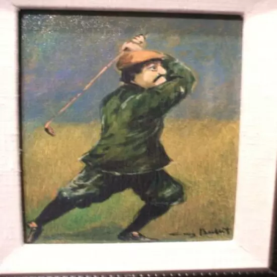 2 Hand Signed 9" X 11" Golfer Hand Crafted Paintings, Free Shipping