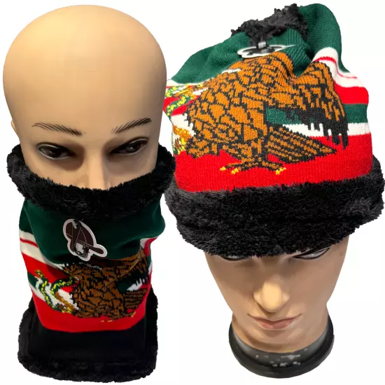 MEXICOEAGLE FLAG Winter Neck Scarf 3 in 1 Knit Hat Neck Scarf Cap Mask Plush LOT