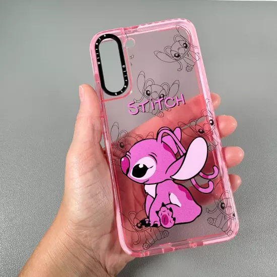 Disney ANGEL Case for Galaxy S22 PLUS | Love Angel- Stitch GF | Translucent Pink