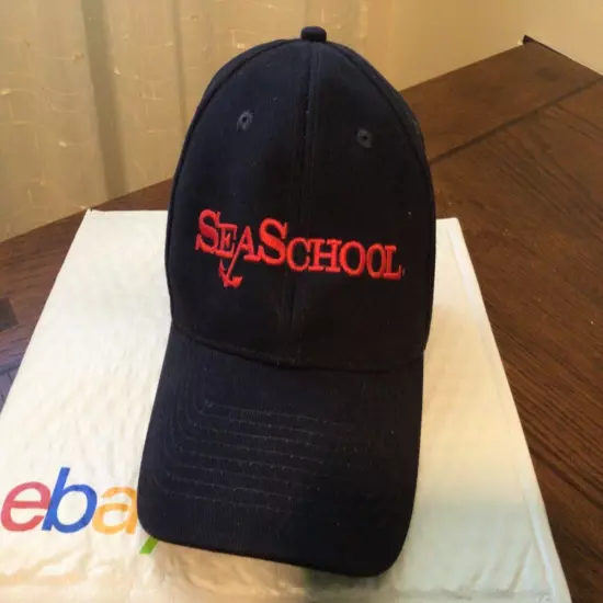 SEA SCHOOL MARITIME Baseball Hat Cap, Black & Red Embroidered Lettering & Anchor