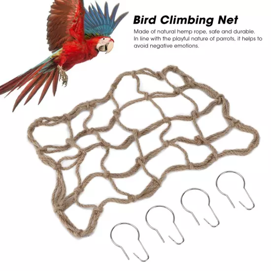 Bird Climbing Net Hemp Rope Woven Climbing Net With 4 Hanging Circle For Parrots