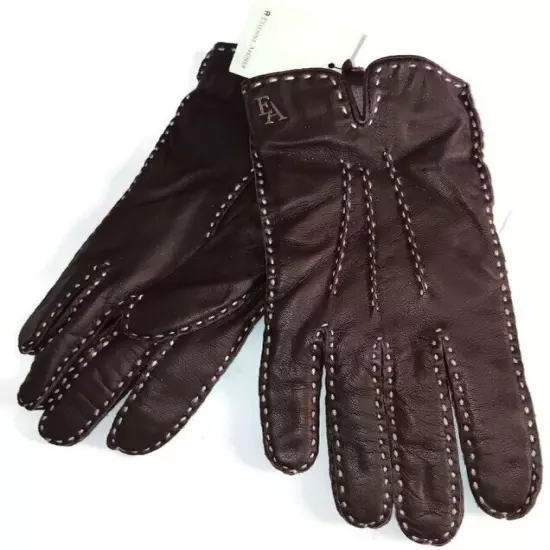 Etienne Aigner White Stitched Trim Women's Medium Leather Gloves