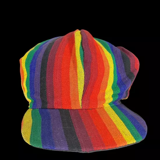 Railroad Baseball Cap RAINBOW Train Conductor Hat USA Men L-XL Stretch VTG Rare!