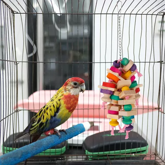 Parrot Chew Toys Bird Parrot Hanging Bite Wooden Blocks Cage Fun Toy for Chewing