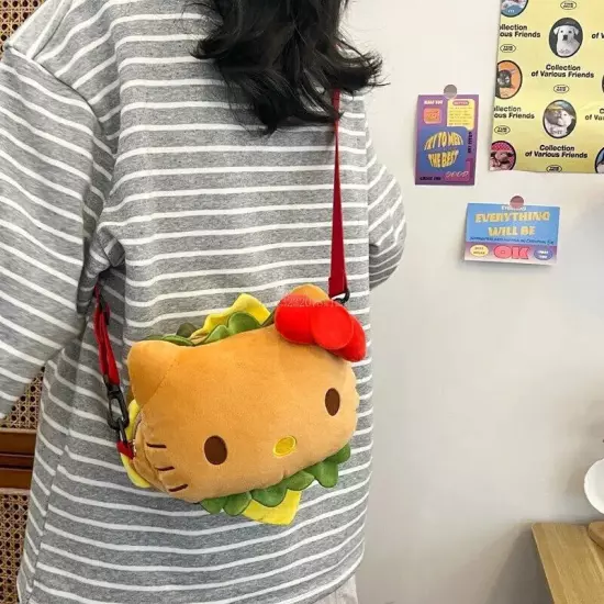 Hello Kitty Hamburger Crossbody Bag Plush Doll Handbag Girl Messenger Bag