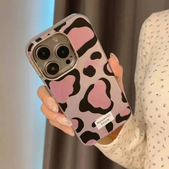 Plating Pink leopard Pattern Case For iPhone 14 Pro Max