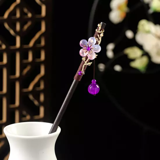 Womens Wooden Hair Stick Pins Chopstick Handmade Flower Hairpins Chinese Style