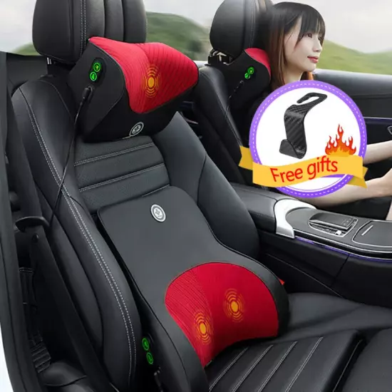 Car Massage Headrest Neck Pillow Mesh + Leather Universal Seat Lumbar Pillow