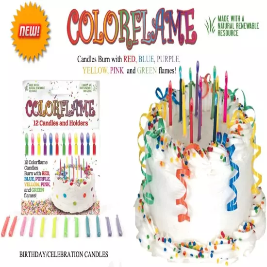 Amazing Colorflame Multicolor Happy Birthday Candles And Holders (12 Count)