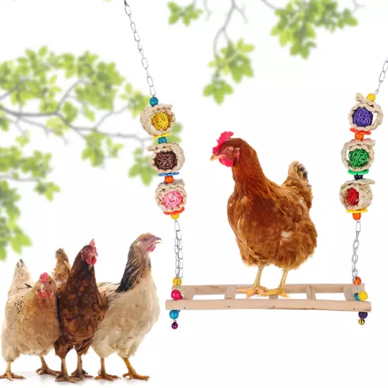 Wooden Pet Chicken Hanging Swing Toy Bird Parrot Chicken Climbing Stand Ladder