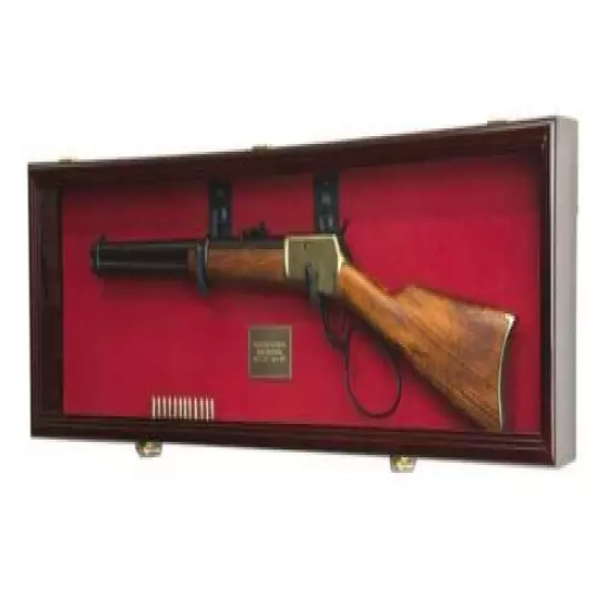 Gun Display Case Cabinet Rifle Cherry Solid Wood LED Light Shotgun USA Frame 44"