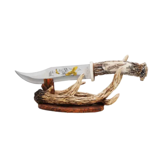 EAGLE Fantasy hunting Knife With Polynesian Deer Antler Stand Active Photos