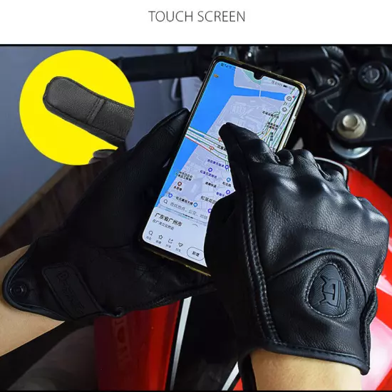 Motorcycle Gloves Retro Perforate Leather Motorcycle Waterproof Touch Screen AU