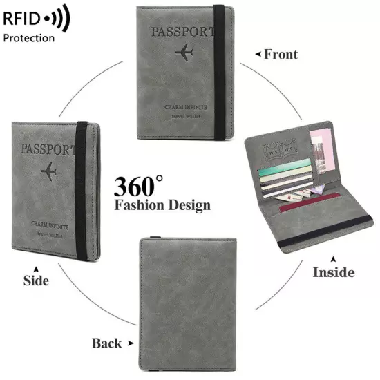 RFID Blocking Leather Passport ID Card Holder Pocket Travel Wallet Case Cover US