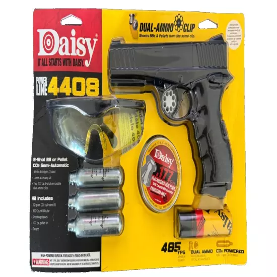 New Daisy Power Line 4408 CO2 Air Pistol Kit .177 Dual BB w/ Safety Glasses