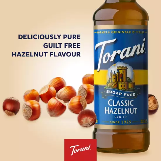 Torani Sugar Free Syrup, Classic Hazelnut, 25.4 Ounces Pack of 4