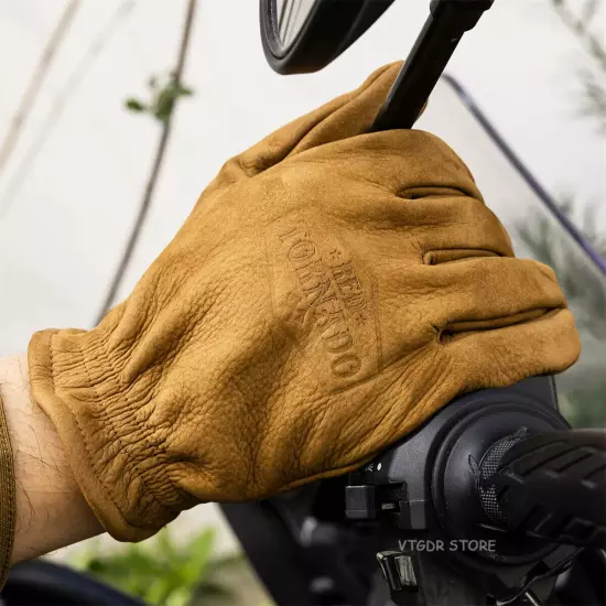 Red Tornado Cowhide Leather Gloves Lined Vintage Motorcycle Rider Gloves Khaki